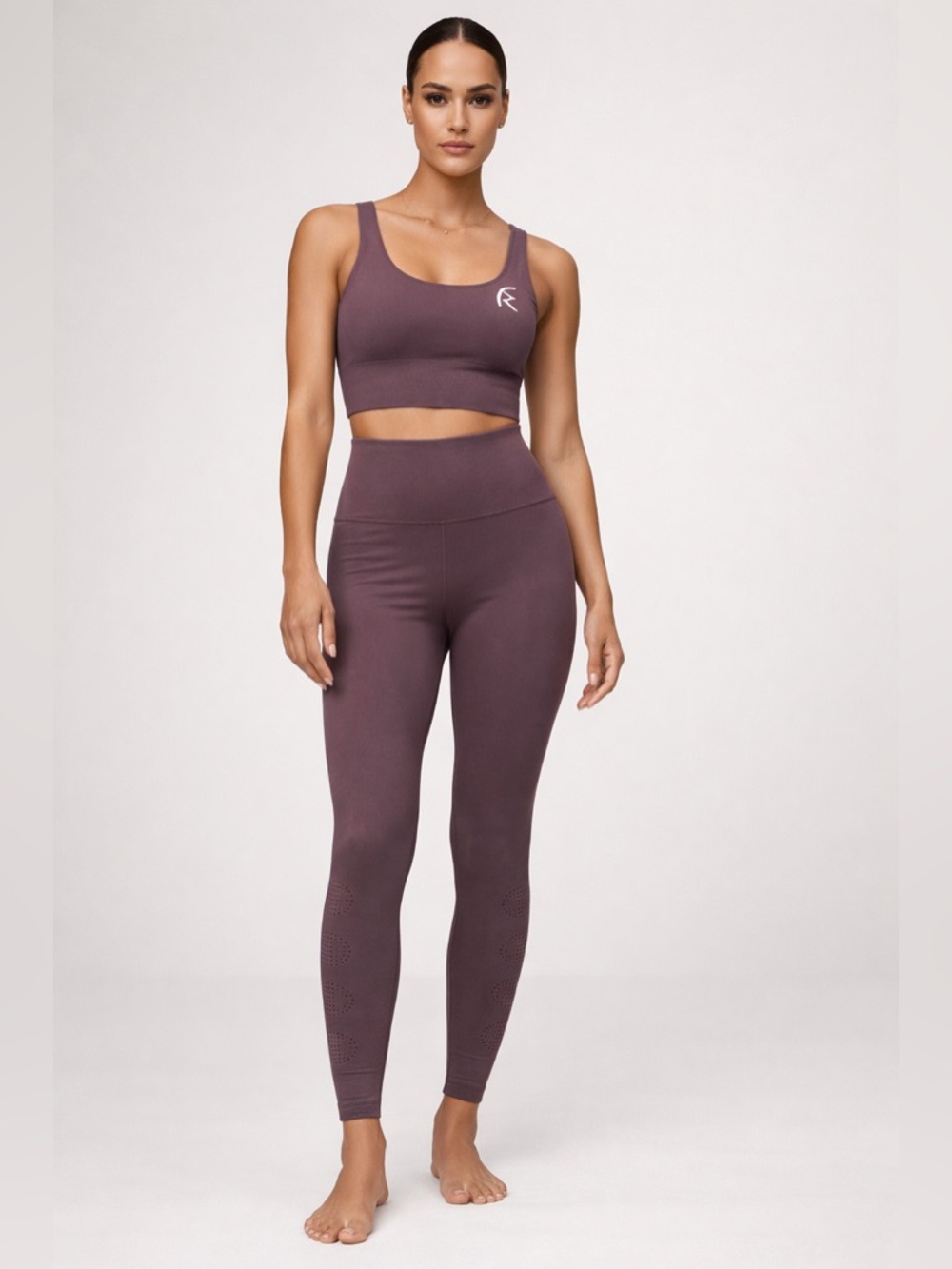 Purple/Muave Ribbed Sports Bra & Champion Leggings Set | XS / S